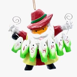 Hand Carved and Painted Santa Fish Ornament